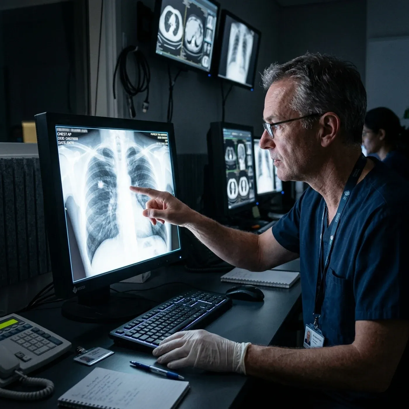 Radiologue analysant une radiographie thoracique numérique au Centre Bab Doukkala Marrakech